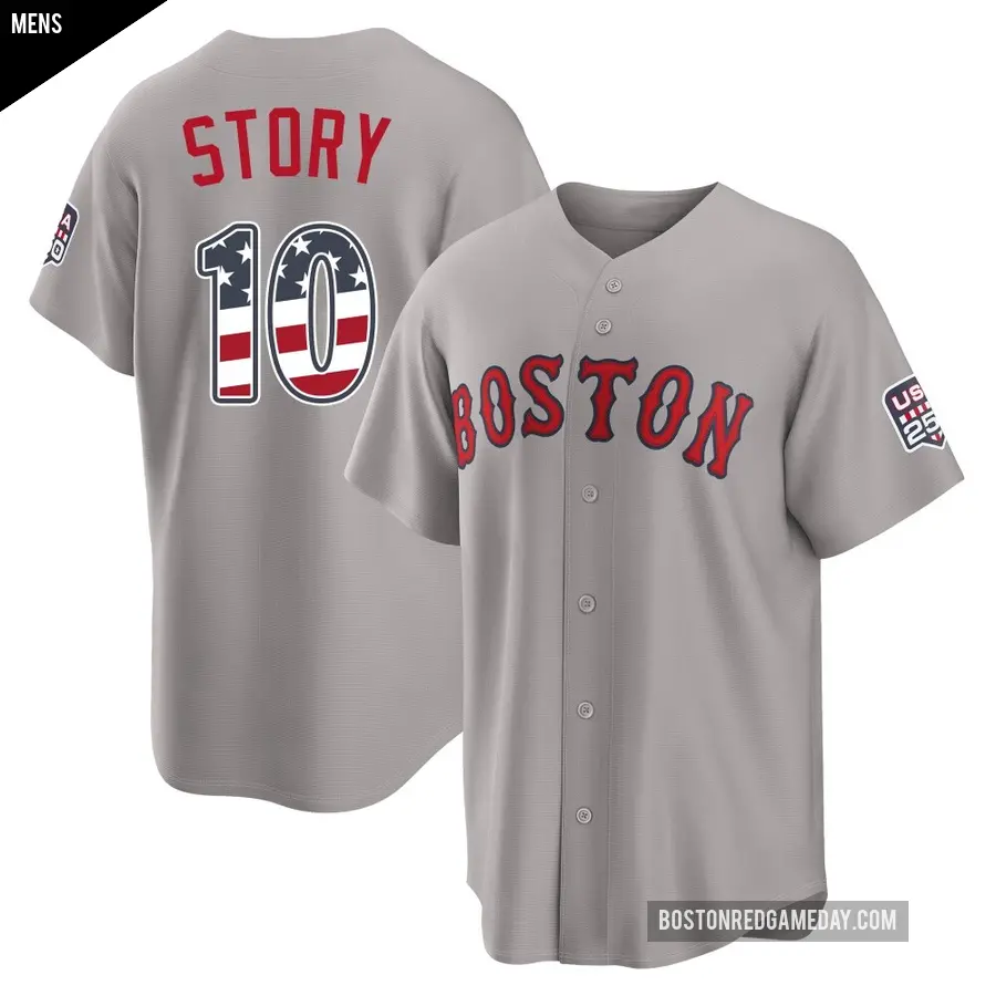 Men's Boston Red Sox ＃10 Trevor Story Limited Gray USA 250 Fourth Of July Road Stadium Jersey
