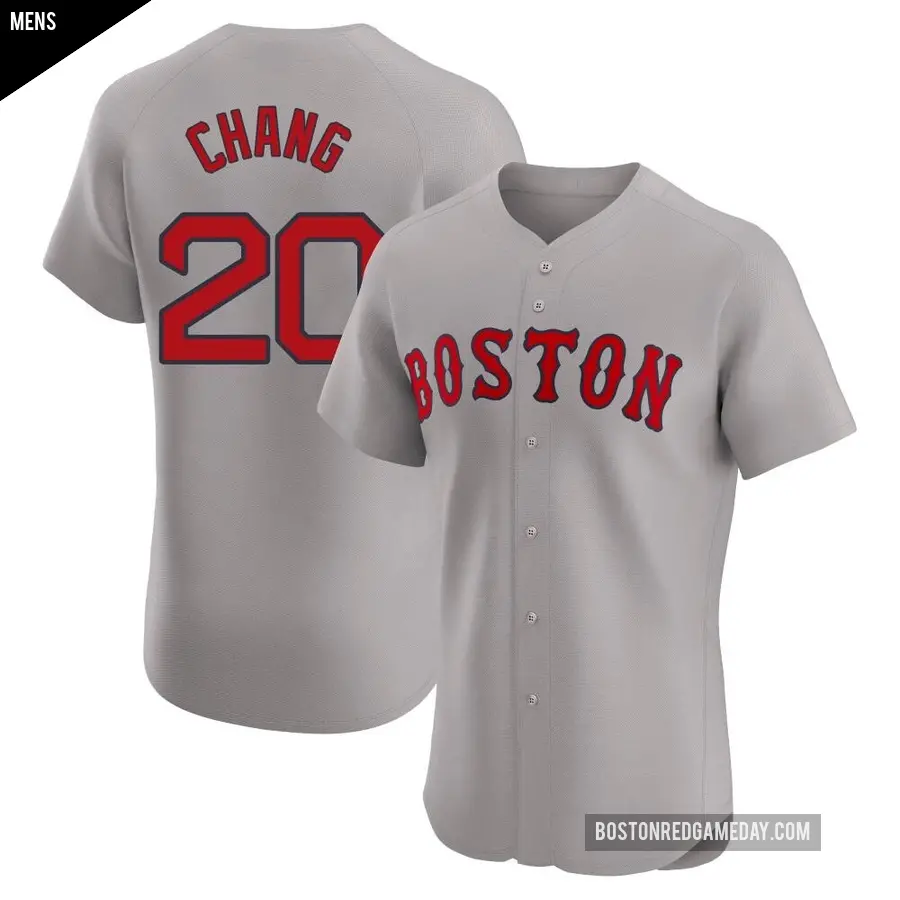 Men's Boston Red Sox ＃20 Yu Chang Elite Gray Road Jersey