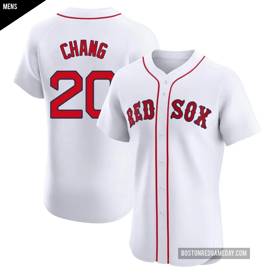 Men's Boston Red Sox ＃20 Yu Chang Elite White Home Patch Jersey