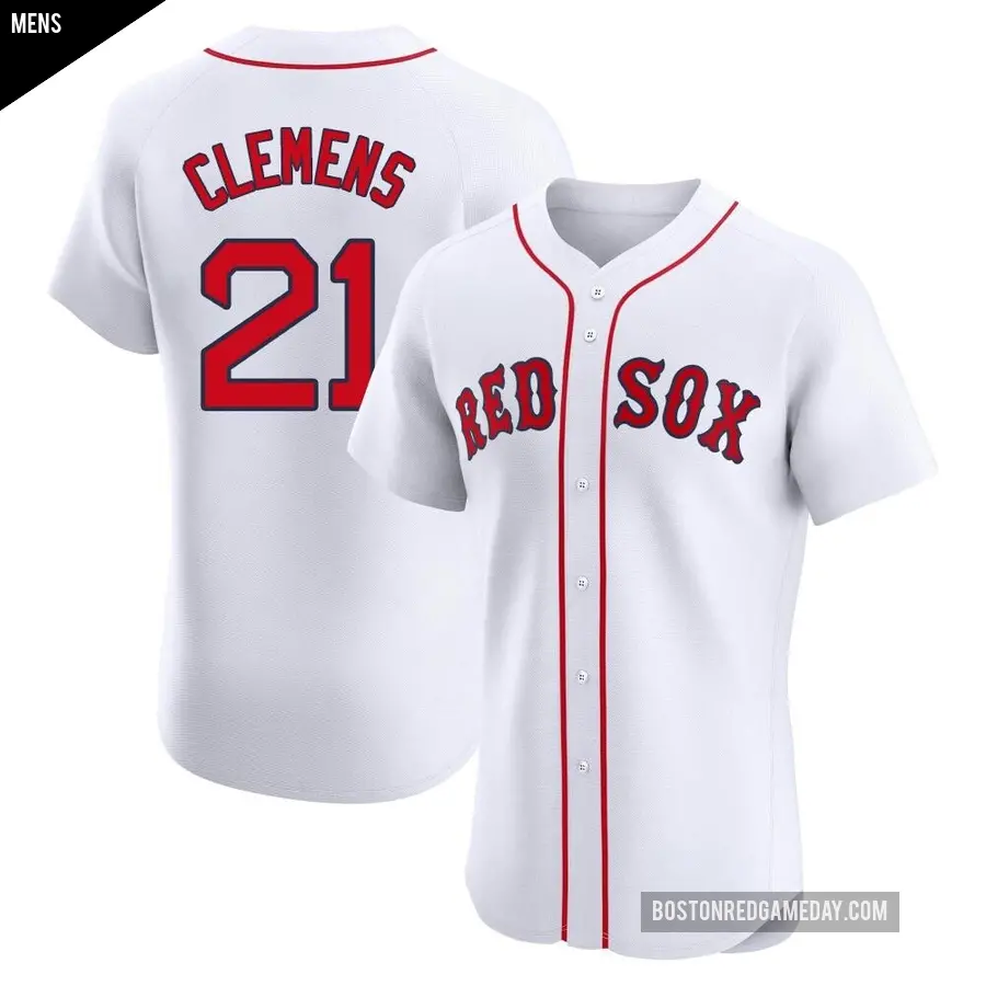 Men's Boston Red Sox ＃21 Roger Clemens Elite White Home Jersey