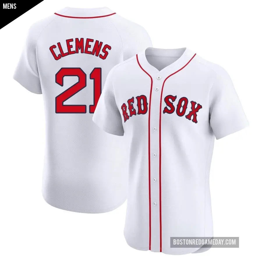 Men's Boston Red Sox ＃21 Roger Clemens Elite White Home Patch Jersey