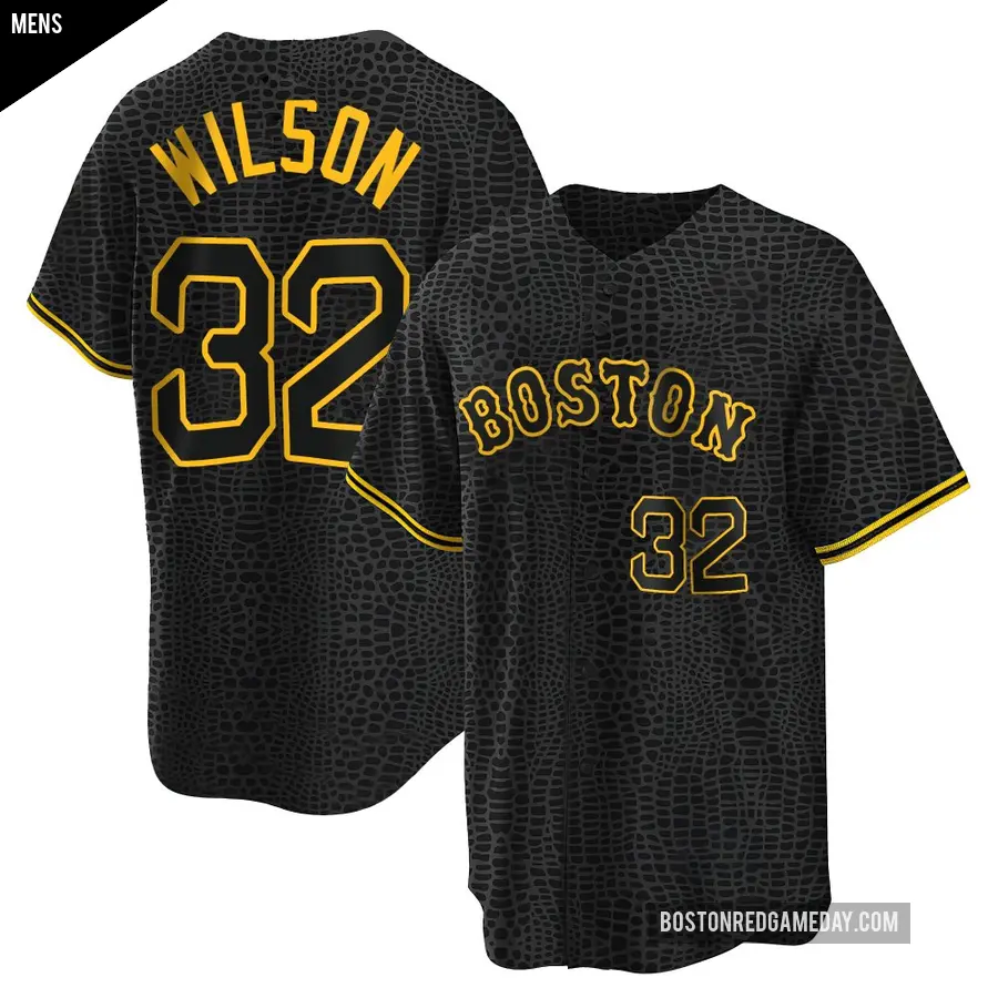 Men&#039;s Boston Red Sox &#65283;32 Justin Wilson Replica Black Snake Skin City Jersey