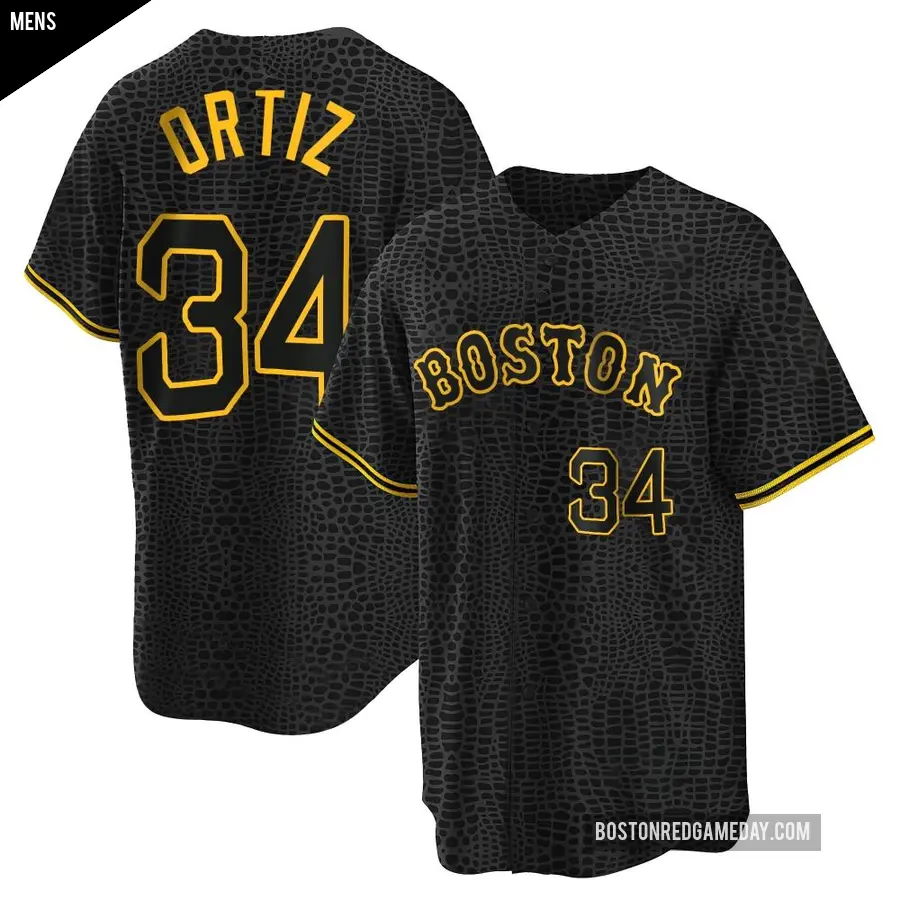 Men&#039;s Boston Red Sox &#65283;34 David Ortiz Replica Black Snake Skin City Jersey