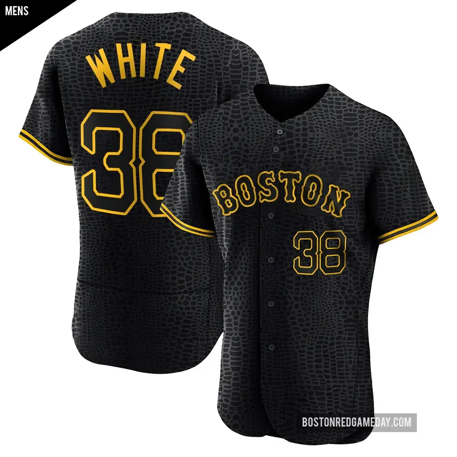Men's Boston Red Sox ＃38 Eli White Authentic White Black Snake Skin City Jersey
