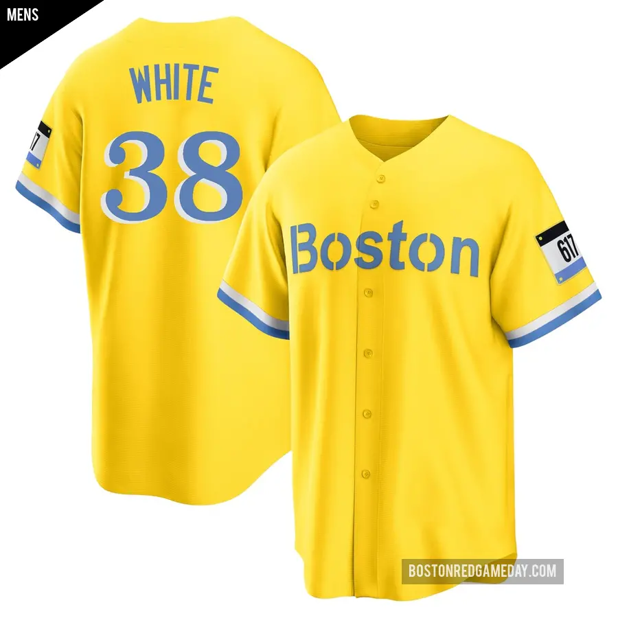 Men's Boston Red Sox ＃38 Eli White Replica Light Blue Gold/ 2021 City Connect Player Jersey