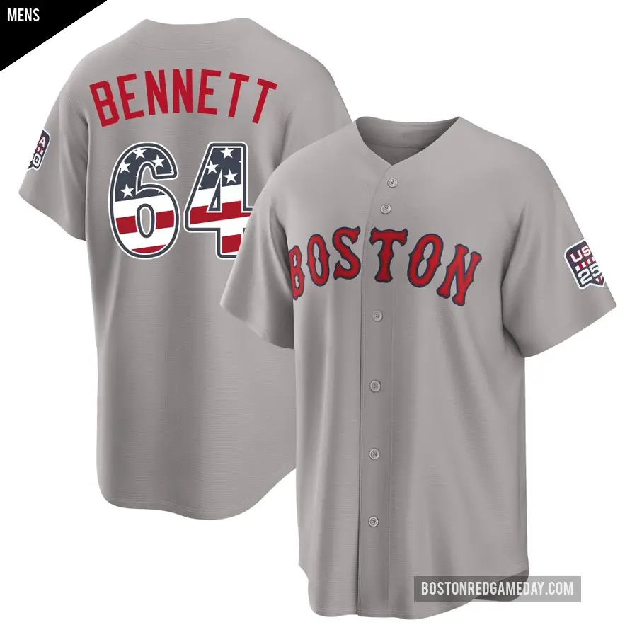 Men's Boston Red Sox ＃64 Jake Bennett Limited Gray USA 250 Fourth Of July Road Stadium Jersey