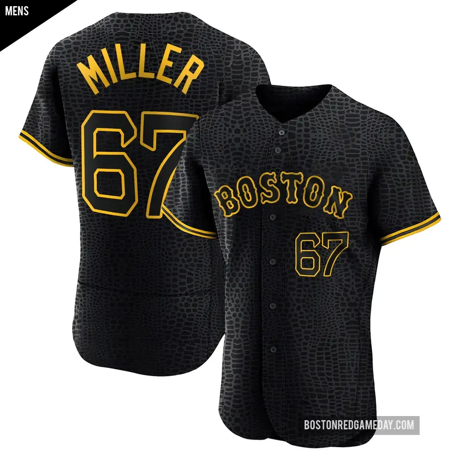 Men's Boston Red Sox ＃67 Erik Miller Authentic Black Snake Skin City Jersey