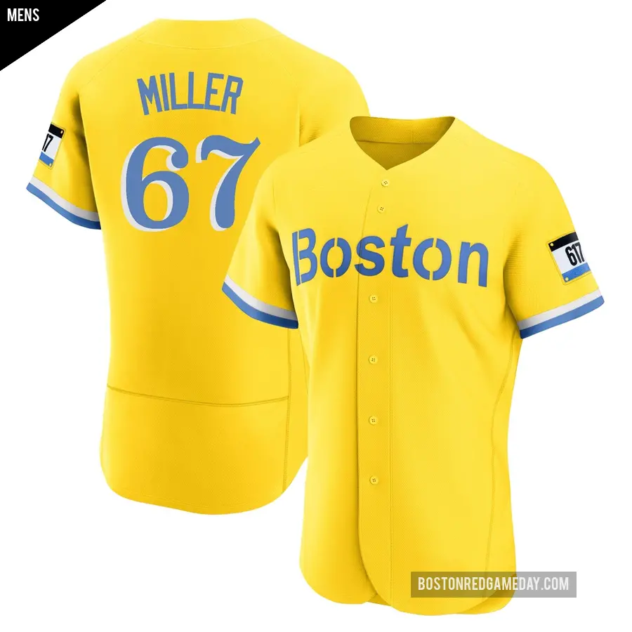 Men's Boston Red Sox ＃67 Erik Miller Authentic Light Blue Gold/ 2021 City Connect Jersey