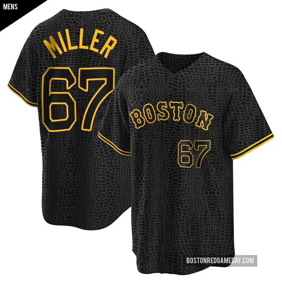 Men's Boston Red Sox ＃67 Erik Miller Replica Black Snake Skin City Jersey