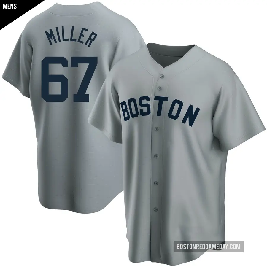 Men's Boston Red Sox ＃67 Erik Miller Replica Gray Road Cooperstown Collection Jersey