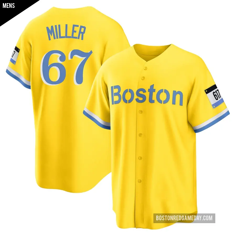 Men's Boston Red Sox ＃67 Erik Miller Replica Light Blue Gold/ 2021 City Connect Player Jersey