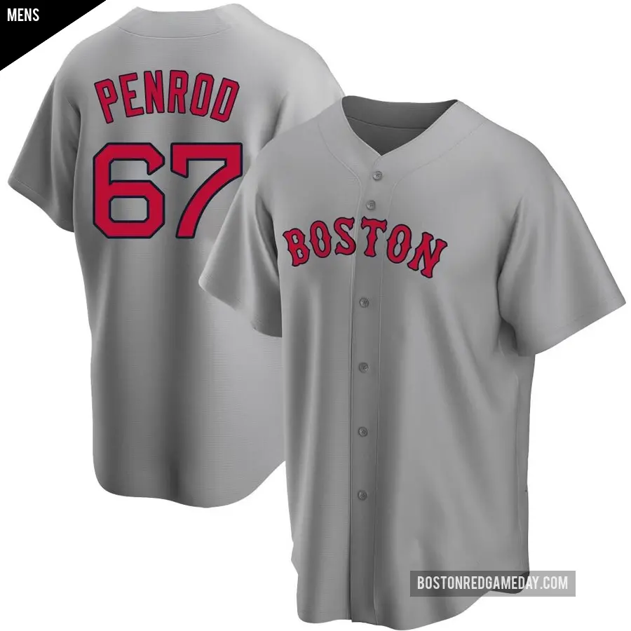 Men&#039;s Boston Red Sox &#65283;67 Zach Penrod Replica Gray Road Jersey