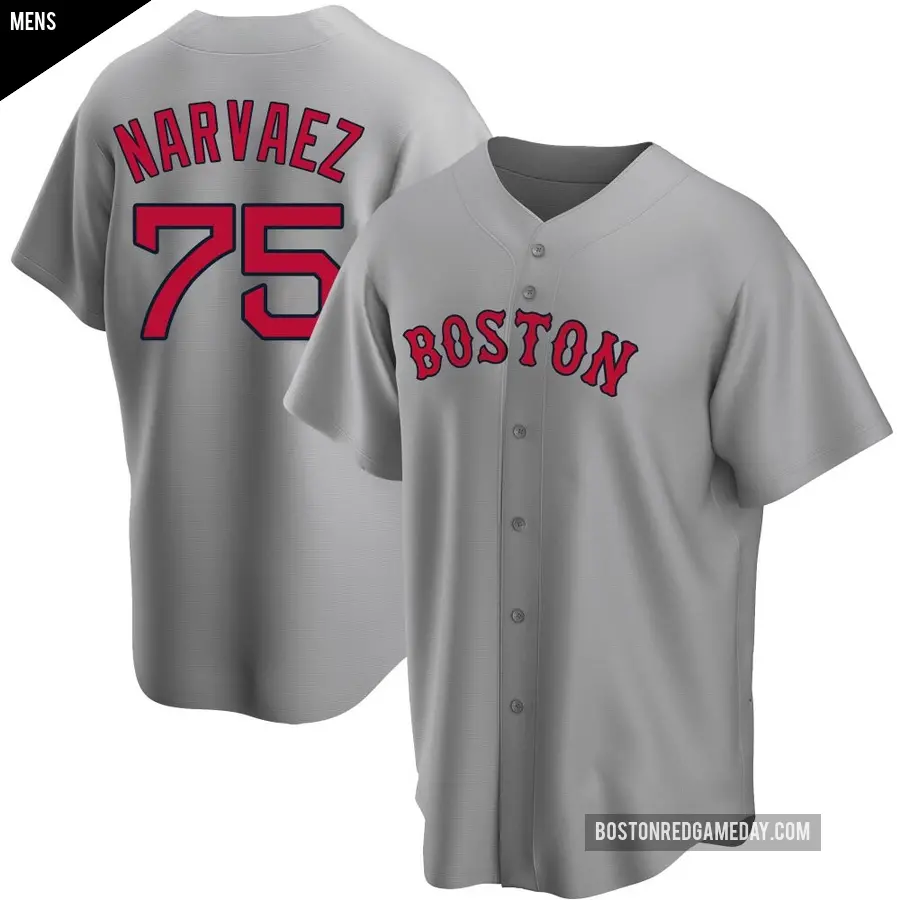 Men&#039;s Boston Red Sox &#65283;75 Carlos Narvaez Replica Gray Road Jersey