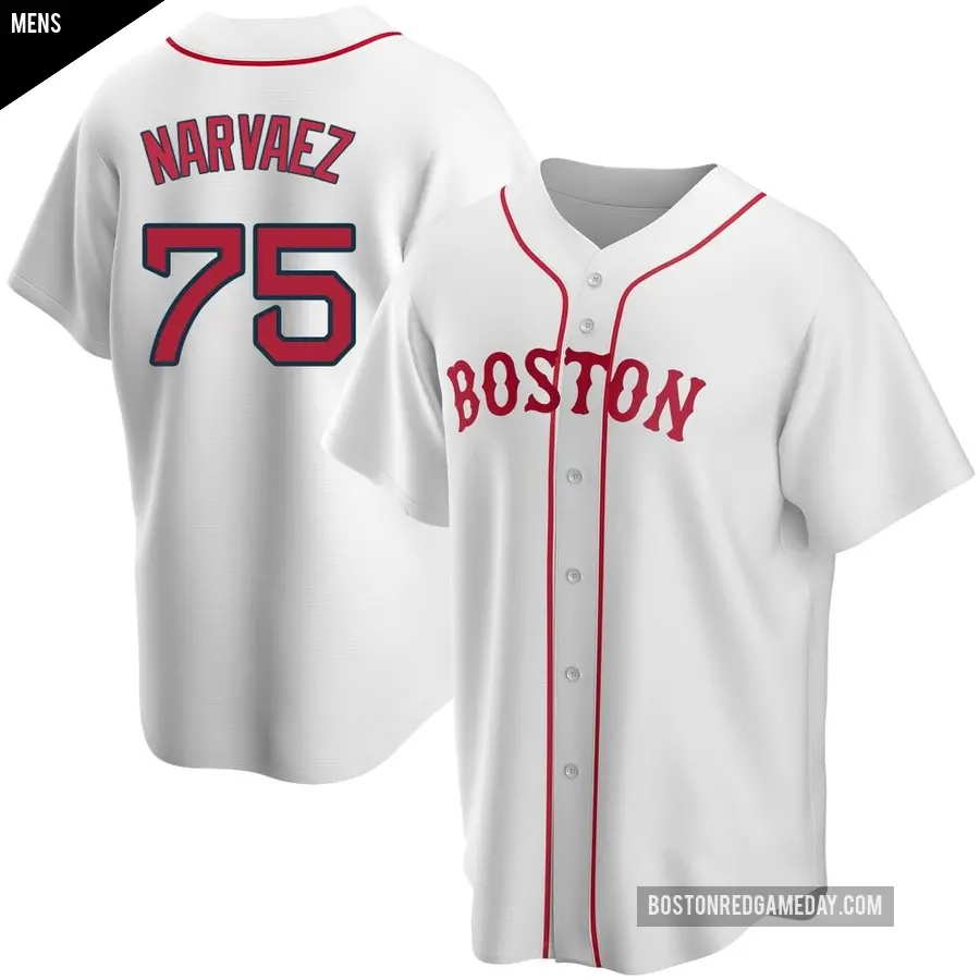 Men&#039;s Boston Red Sox &#65283;75 Carlos Narvaez Replica White Alternate Jersey