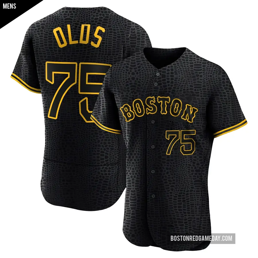 Men's Boston Red Sox ＃75 Wyatt Olds Authentic Black Snake Skin City Jersey