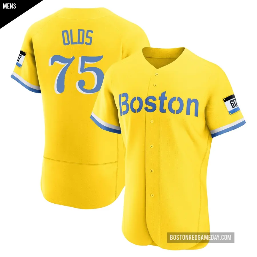 Men's Boston Red Sox ＃75 Wyatt Olds Authentic Light Blue Gold/ 2021 City Connect Jersey