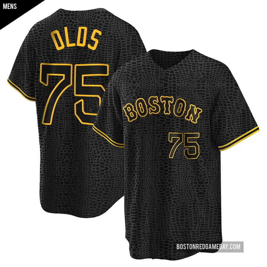Men's Boston Red Sox ＃75 Wyatt Olds Replica Black Snake Skin City Jersey