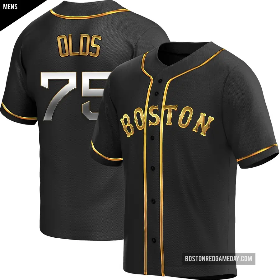 Men's Boston Red Sox ＃75 Wyatt Olds Replica Gold Black en Alternate Jersey