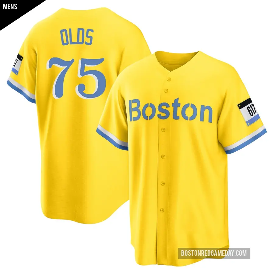 Men's Boston Red Sox ＃75 Wyatt Olds Replica Light Blue Gold/ 2021 City Connect Player Jersey