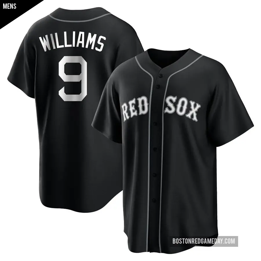Men&#039;s Boston Red Sox &#65283;9 Ted Williams Replica Black/White Jersey