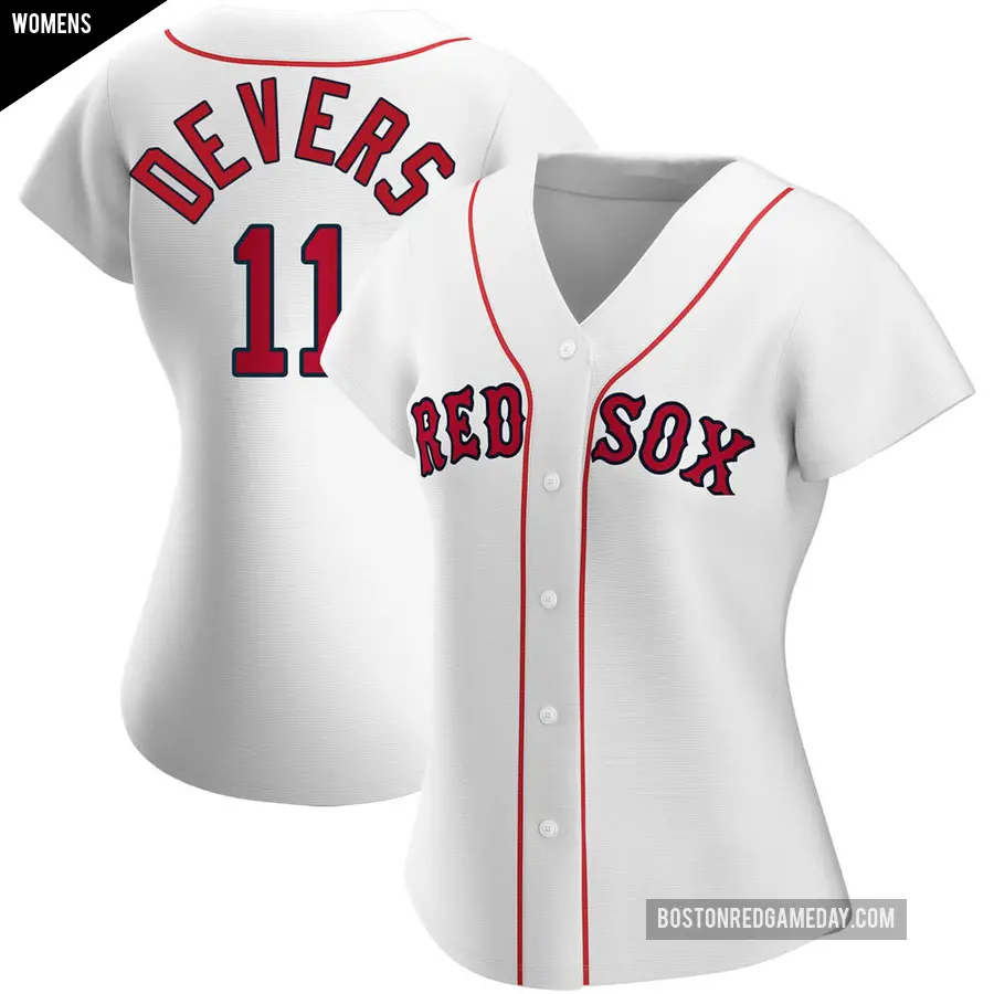 Women&#039;s Boston Red Sox &#65283;11 Rafael Devers Replica White Home Jersey
