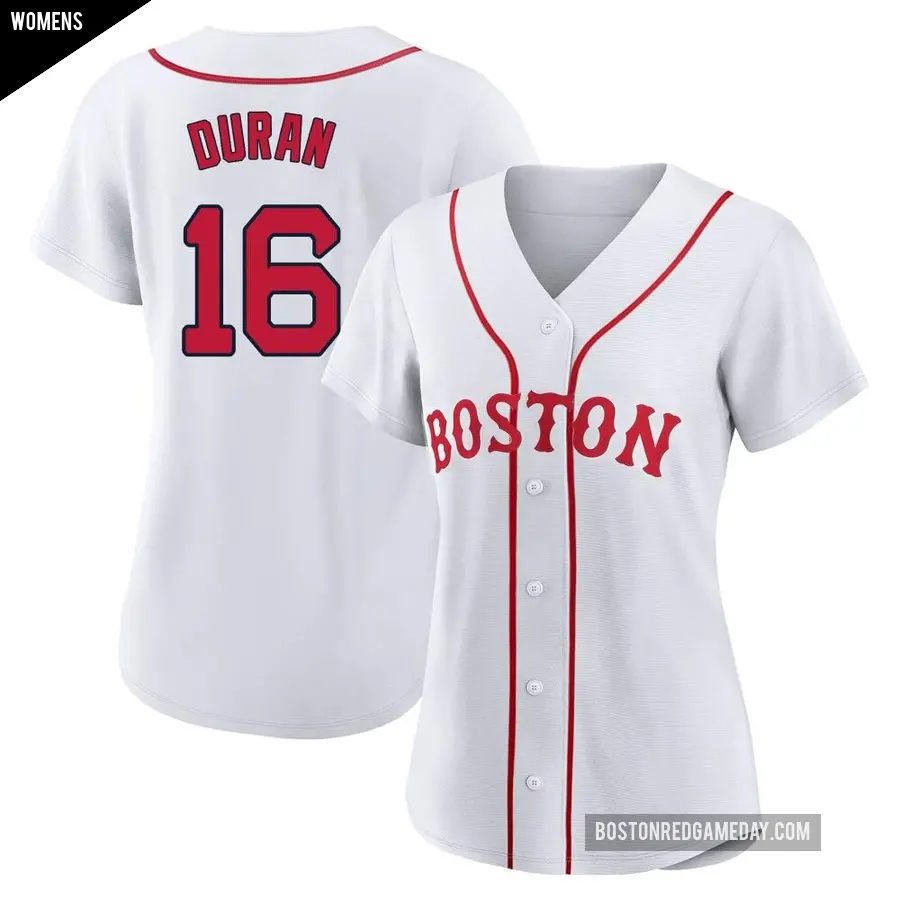 Women&#039;s Boston Red Sox &#65283;16 Jarren Duran Replica White 2021 Patriots&#039; Day Jersey