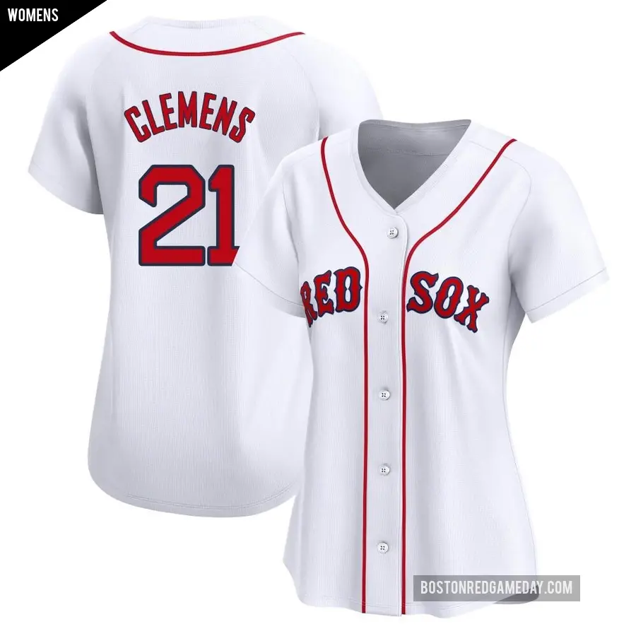 Women's Boston Red Sox ＃21 Roger Clemens Limited White Home Jersey
