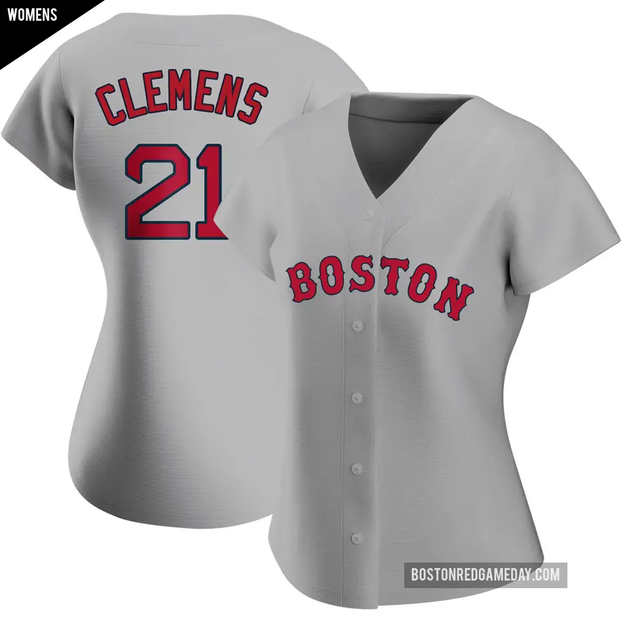 Women&#039;s Boston Red Sox &#65283;21 Roger Clemens Replica Gray Road Jersey