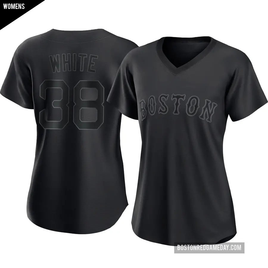 Women's Boston Red Sox ＃38 Eli White Authentic White Black Pitch Black Fashion Jersey