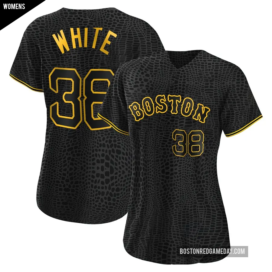 Women's Boston Red Sox ＃38 Eli White Authentic White Black Snake Skin City Jersey