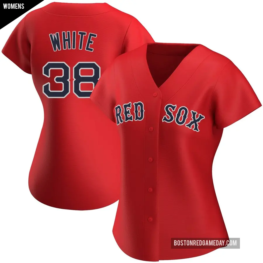 Women's Boston Red Sox ＃38 Eli White Authentic White Red Alternate Jersey