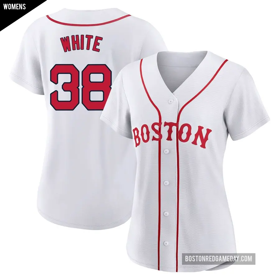 Women's Boston Red Sox ＃38 Eli White Replica White 2021 Patriots' Day Jersey