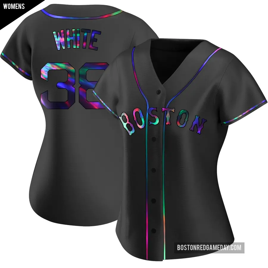 Women's Boston Red Sox ＃38 Eli White Replica White Black Holographic Alternate Jersey
