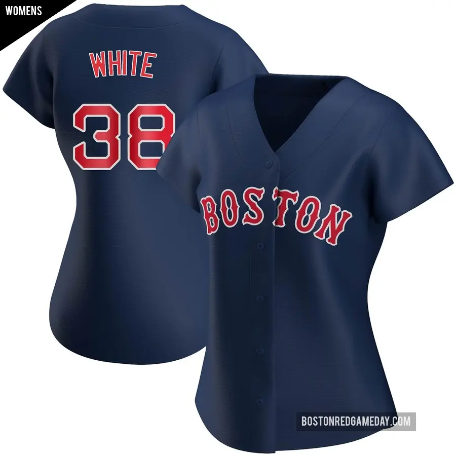 Women's Boston Red Sox ＃38 Eli White Replica White Navy Alternate Jersey