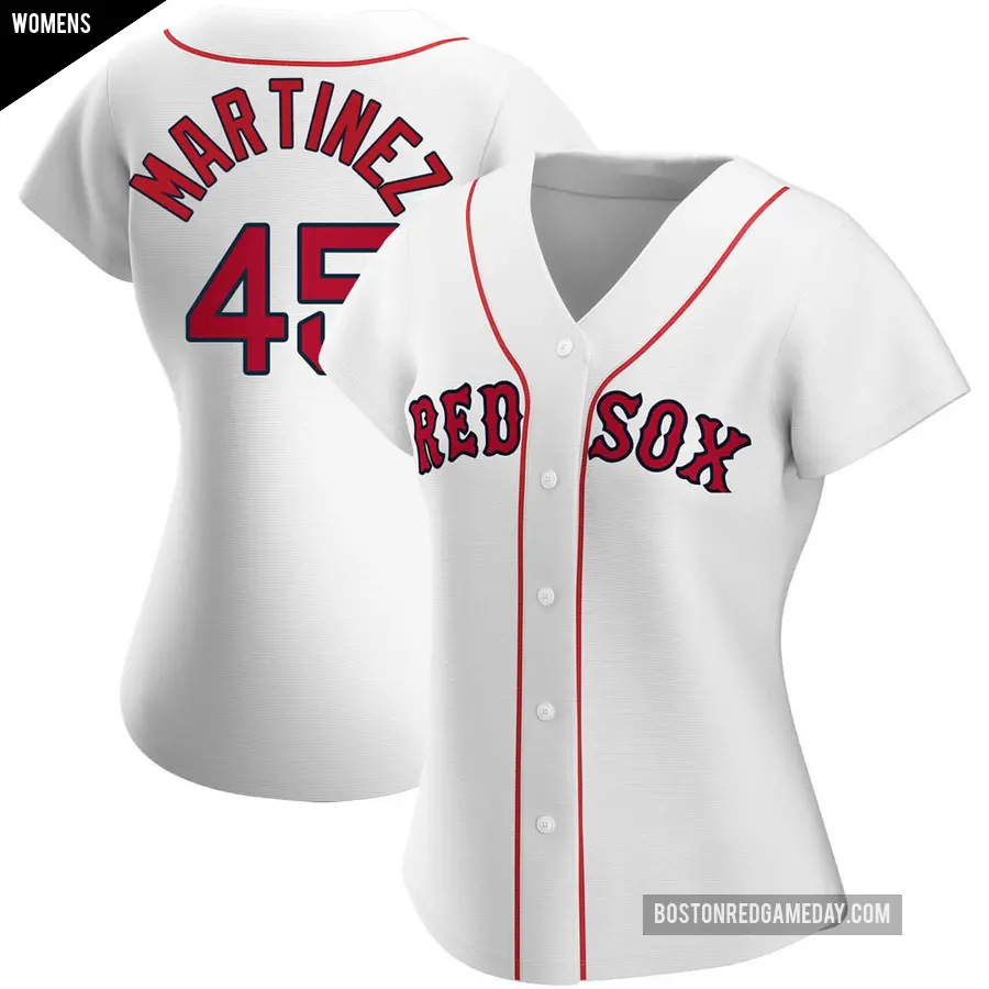 Women&#039;s Boston Red Sox &#65283;45 Pedro Martinez Authentic White Home Jersey