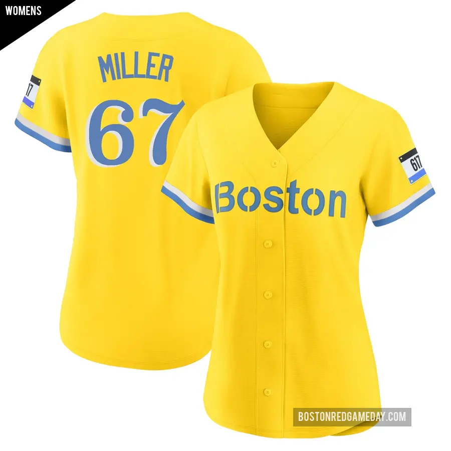 Women's Boston Red Sox ＃67 Erik Miller Authentic Light Blue Gold/ 2021 City Connect Player Jersey