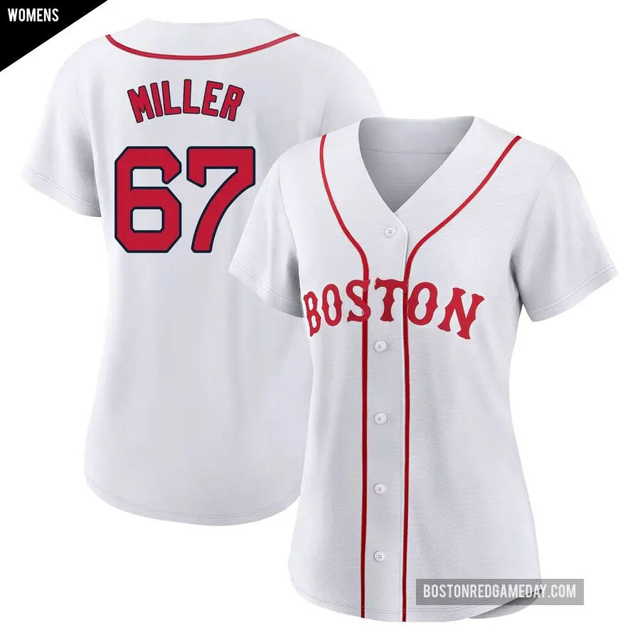 Women's Boston Red Sox ＃67 Erik Miller Authentic White 2021 Patriots' Day Jersey