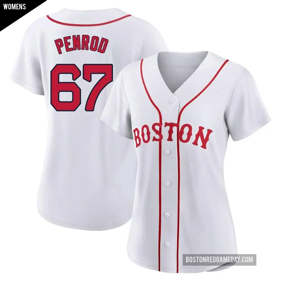 Women&#039;s Boston Red Sox &#65283;67 Zach Penrod Authentic White 2021 Patriots&#039; Day Jersey