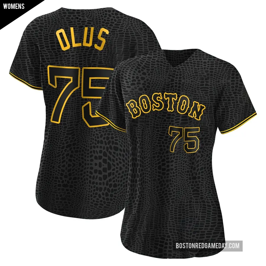 Women's Boston Red Sox ＃75 Wyatt Olds Replica Black Snake Skin City Jersey