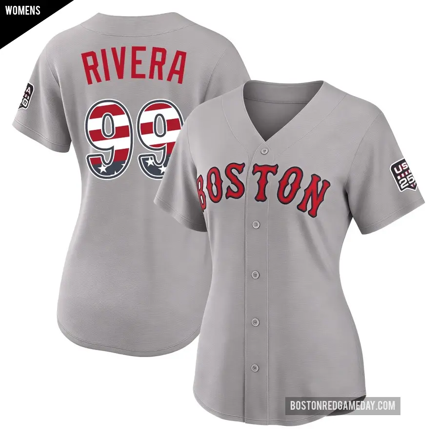 Women's Boston Red Sox ＃99 Eduardo Rivera Limited Gray USA 250 Fourth Of July Road Stadium Jersey