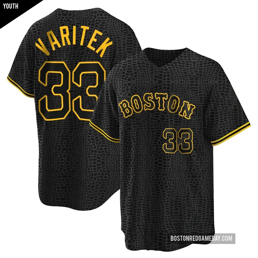 Youth Boston Red Sox &#65283;33 Jason Varitek Replica Black Snake Skin City Jersey
