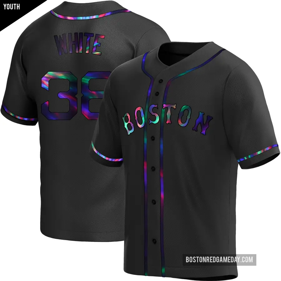 Youth Boston Red Sox ＃38 Eli White Replica White Black Holographic Alternate Jersey