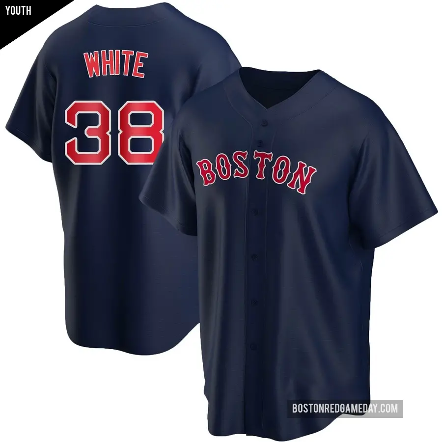 Youth Boston Red Sox ＃38 Eli White Replica White Navy Alternate Jersey