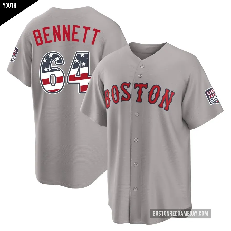 Youth Boston Red Sox ＃64 Jake Bennett Limited Gray USA 250 Fourth Of July Road Stadium Jersey