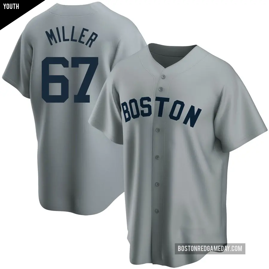 Youth Boston Red Sox ＃67 Erik Miller Replica Gray Road Cooperstown Collection Jersey