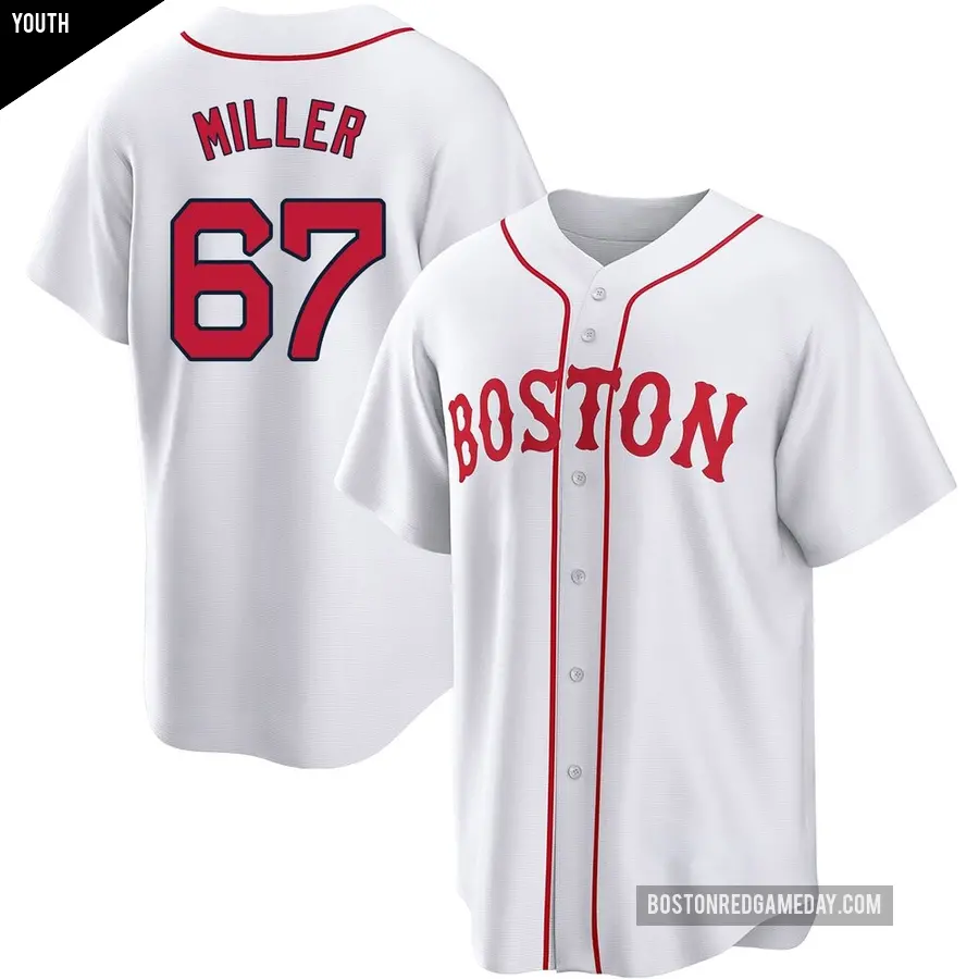 Youth Boston Red Sox ＃67 Erik Miller Replica White 2021 Patriots' Day Jersey